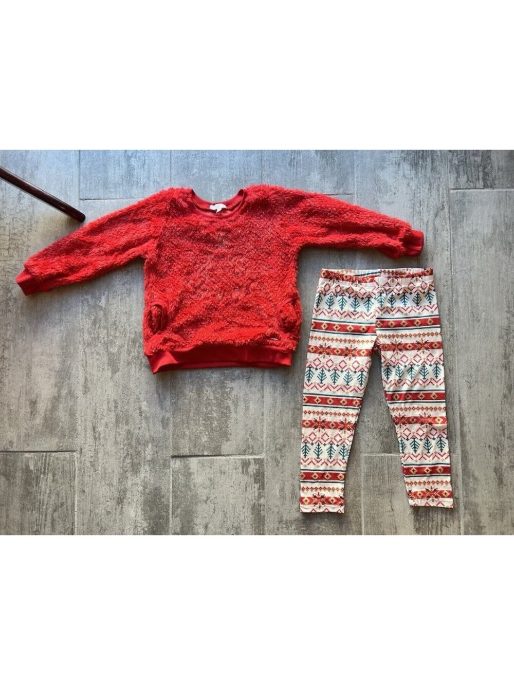 TAHARI GIRL Christmas Tree Holiday Faux Fur Sweater Leggings Outfit Designer 4T